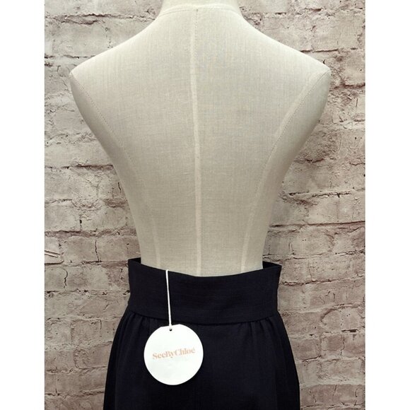 See By Chloe Womens Ink Navy Blue Button Front Midi Skirt Size 36 NEW - Picture 4 of 4